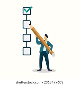 project tracking concept goal tracker holding pencil to check list task