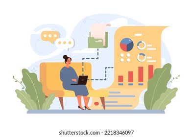 Concepto de seguimiento de proyectos. Planificación, desarrollo y programación de proyectos empresariales exitosos. Finalización de tarea o supervisión de progresión. Ilustración vectorial plana