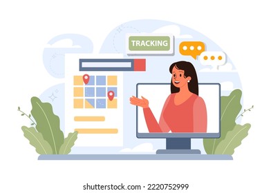 Concepto de seguimiento de proyectos. Planificación, desarrollo y programación de proyectos empresariales exitosos. Finalización de tarea o supervisión de progresión. Ilustración vectorial plana