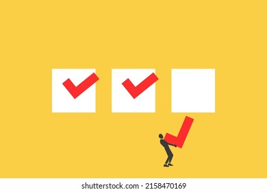 Project tracking, goal tracker, task completion or checklist to remind project progress concept, businessman project manager holding big check to completed tasks in project management time line.