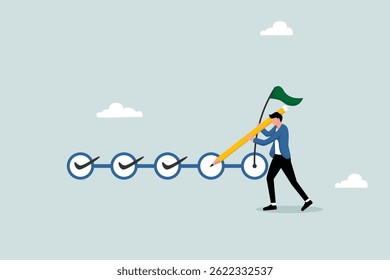 Rastreamento de projetos, metas, conclusão de tarefas ou lista de verificação lembram você do conceito de andamento do projeto, tarefas concluídas na escala de gerenciamento do projeto, ilustração vetorial
