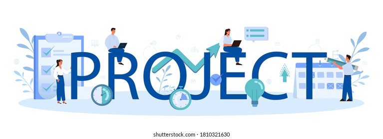 Projekt-typografische Header. Erfolgreiche Strategie, Motivation und Führung. Marketing-Analyse und Entwicklung. Vektorgrafik im Cartographie-Stil