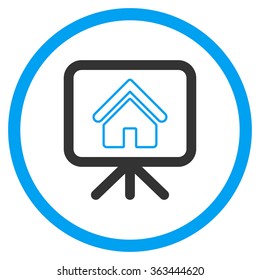 Project vector icon. Style is bicolor flat circled symbol, blue and gray colors, rounded angles, white background.