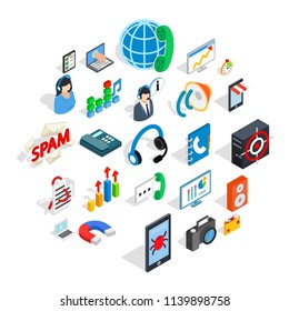 Project work icons set. Isometric set of 25 project work vector icons for web isolated on white background