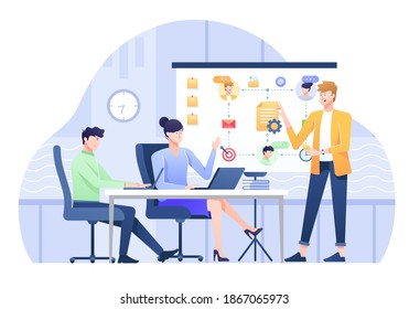 Project Workflow Illustration, the Process of every Project defined by Manager or Leader. This illustration can be use for website, landing page, web, app, and banner.