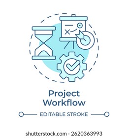 Project workflow soft blue concept icon. Business planning, strategy. Time management. Round shape line illustration. Abstract idea. Graphic design. Easy to use in advertising, marketing