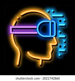 projecting reality through special glasses neon light sign vector. Glowing bright icon projecting reality through special glasses sign. transparent symbol illustration