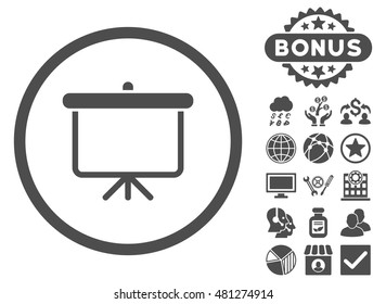 Projection Board icon with bonus. Vector illustration style is flat iconic symbols, gray color, white background.