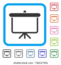 Projection Board icon. Flat grey iconic symbol in a light blue rounded rectangle. Black, gray, green, blue, red, orange color additional versions of Projection Board vector.