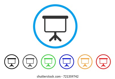 Projection Board rounded icon. Style is a flat projection board grey symbol inside light blue circle with black, gray, green, blue, red, orange versions.