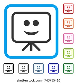 Projection Board Smile icon. Flat grey iconic symbol inside a blue rounded frame. Black, gray, green, blue, red, orange color variants of Projection Board Smile vector.