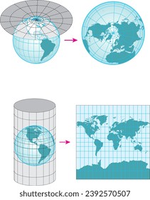 projection maps geography blue world clipart illustration