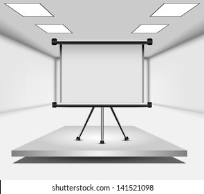 Projection Screen In The Boardroom With Overhead Projector In Office