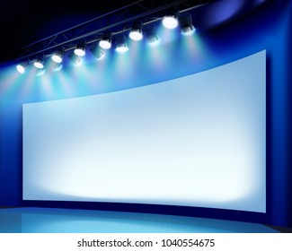 Projection screen on the stage. Vector illustration.