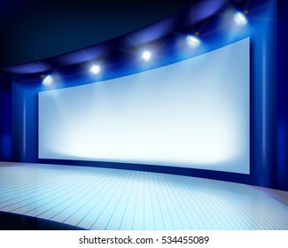 Projection screen on the stage. Vector illustration.