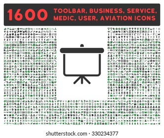 Projection vector icon and 1600 other business, service tools, medical care, software toolbar, web interface pictograms. Style is bicolor flat symbols, green and gray colors, rounded angles, white