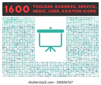 Projection vector icon and 1600 other business, service tools, medical care, software toolbar, web interface pictograms. Style is bicolor flat symbols, cobalt and cyan colors, rounded angles, white