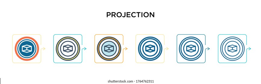 Projection vector icon in 6 different modern styles. Black, two colored projection icons designed in filled, outline, line and stroke style. Vector illustration can be used for web, mobile, ui