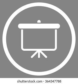Projection vector icon. Style is flat circled symbol, white color, rounded angles, gray background.