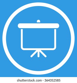 Projection vector icon. Style is flat circled symbol, white color, rounded angles, blue background.