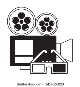projector 3d glasses cinema movie vector illustration
