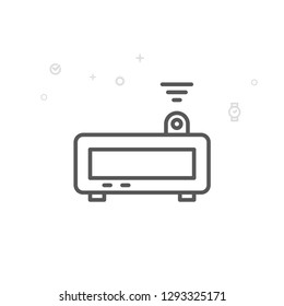 Projector Alarm Clock Vector Line Icon. Electronic Digital Clock Symbol, Pictogram, Sign. Light Abstract Geometric Background. Editable Stroke. Adjust Line Weight. Design with Pixel Perfection.