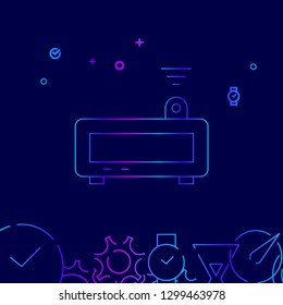 Projector Alarm Clock Vector Line Icon. Electronic Digital Clock Gradient Symbol, Pictogram, Sign. Dark Blue Background. Light Abstract Geometric Background. Related Bottom Border