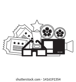 projector award tickets 3d glasses cinema movie vector illustration 