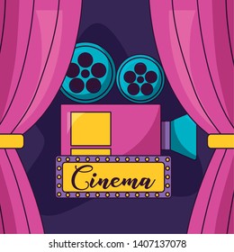 projector billboard curtains cinema movie vector illustration