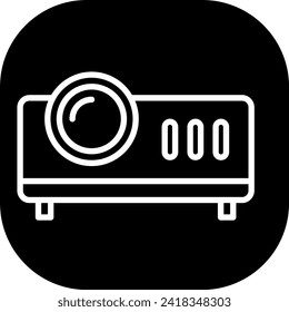 Icono del dispositivo del proyector con estilo de contorno de línea rellena en negro. proyector, pantalla, vídeo, presentación, película, cine, película. Ilustración vectorial
