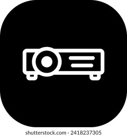 Icono de dispositivos proyectores con estilo de contorno de línea rellena en negro. proyector, pantalla, vídeo, película, presentación, cine, película. Ilustración vectorial
