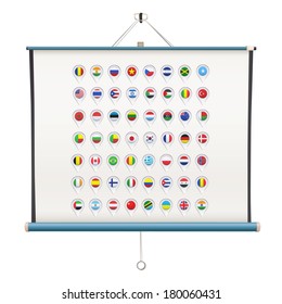 projector with flag icons inside. Vector design