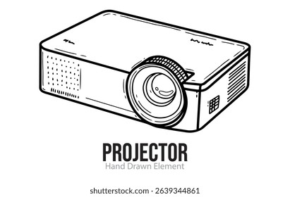 Projector hand drawn sketch, editable, black line, outline, simple design, electronic device, technology