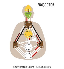 Projector. Human Design BodyGraph. Nine colored energy centers