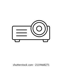 Projektor-Symbol auf schwarzem Hintergrund, Stil einzeln auf weißem Hintergrund