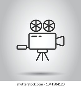Projector icon in flat style. Cinema camera vector illustration on white isolated background. Movie business concept.