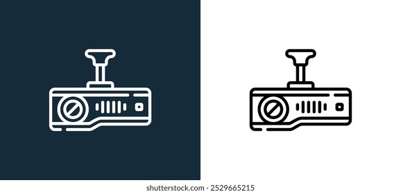 projector icon isolated on white and black colors. projector outline linear vector icon from computer peripherals collection for mobile apps, web and ui.