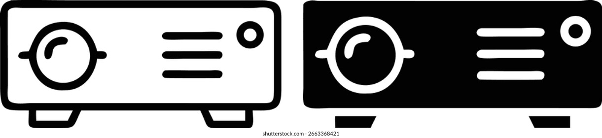 Projetor Icon Set Black White Contorno Silhueta Vetor Apresentação Ilustração Dispositivo de Apresentação