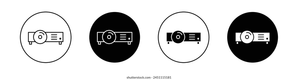 Projector icon set. cinema screen projector machine vector symbol. small office projector sign in black filled and outlined style.