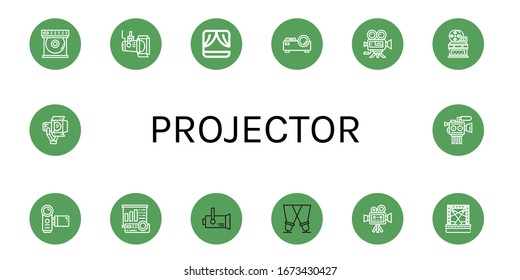 conjunto de iconos del proyector. Colección de reproductores Dvd, Spotlight, Stage, Proyector, cámara de vídeo, cine, camcorder, pantalla de proyector, iconos de cámara de cine