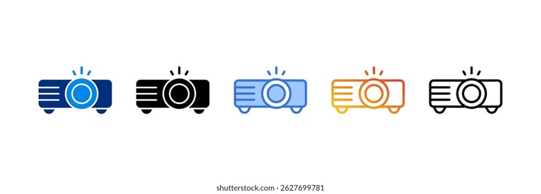 Ícone do projetor definir ilustração de vetor de vários estilos