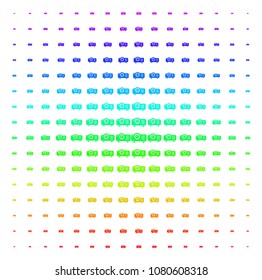 Projector icon spectral halftone pattern. Vector projector items arranged into halftone grid with vertical spectral gradient. Designed for backgrounds, covers and abstract concepts.