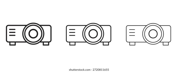 Símbolo de línea delgada del icono del proyector en el fondo blanco, Ilustración vectorial editable del movimiento