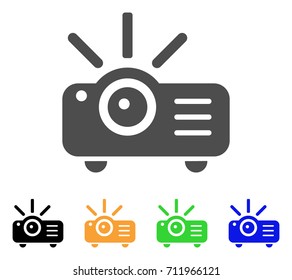 Projector icon. Vector illustration style is a flat iconic projector symbol with black, grey, green, blue, yellow color versions. Designed for web and software interfaces.
