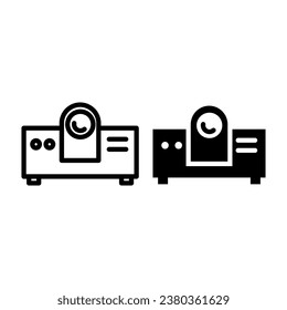 Icono del proyector. Proyector de vídeo, cine y presentaciones. con estilo de línea y fondo blanco aislado de relleno negro editable.