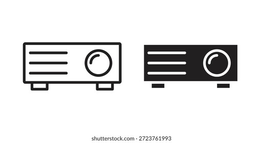 Iconos del proyector en línea delgada, contorno y trazos rellenos