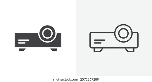 Projector icons. flat and line style set