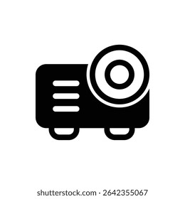 Projektorsymbole einzeln auf weißem Hintergrund, die Multimedia-Präsentationsausrüstung, Bürowerkzeuge und visuelle Anzeigetechnologie darstellen.