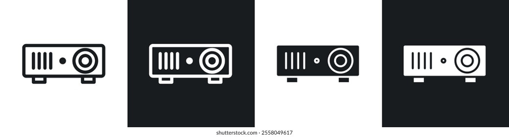 Projector icons pack in black and white filled and outlined versions.