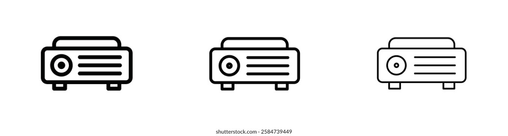 Projector icons in three different stroke lines